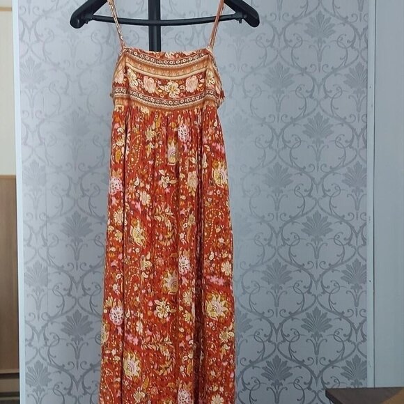 American Eagle Brown Paisley Tiered Maxi Dress Boho Chic Peasant Style - Picture 3 of 12